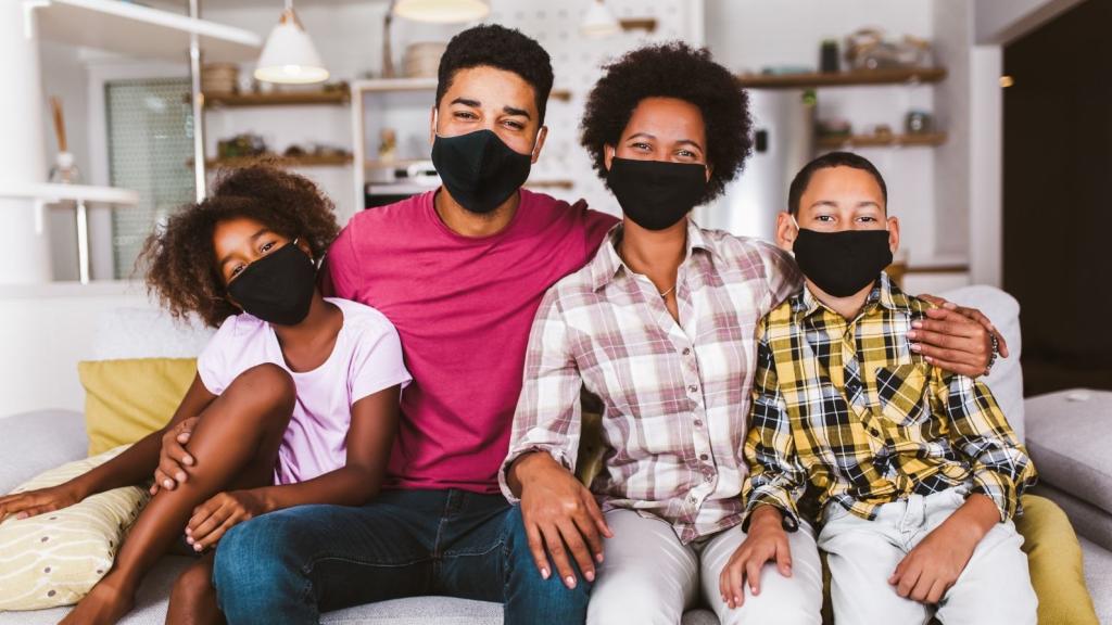 Family wearing masks