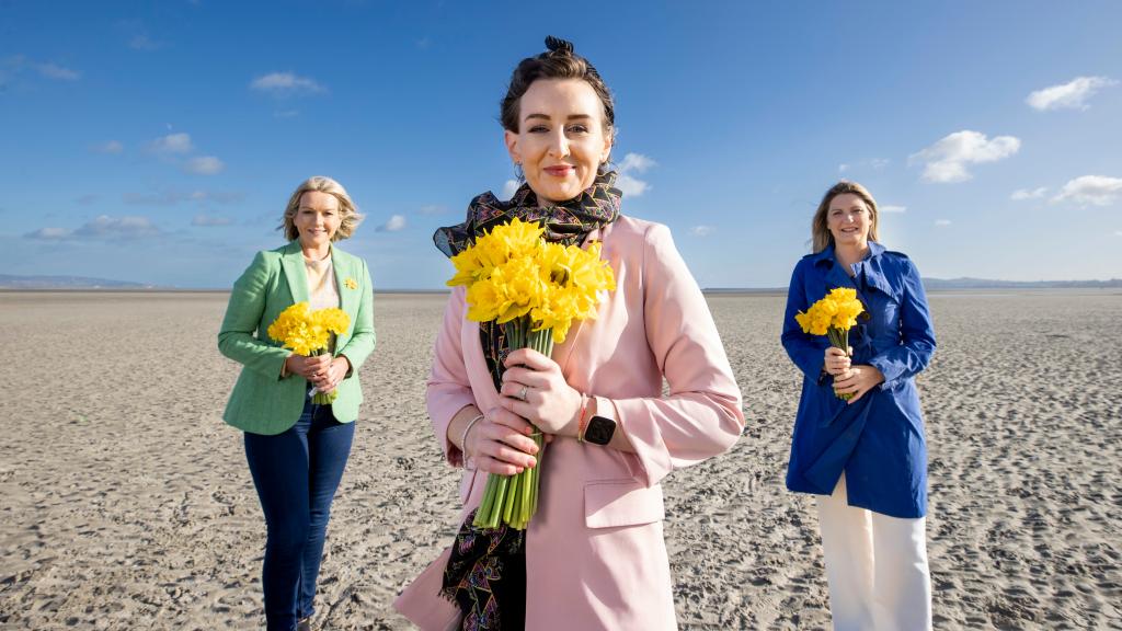 Donna Marie Cullen, Claire Byrne and Irish Cancer Society CEO Averil Power at the launch of Daffodil Day 2022