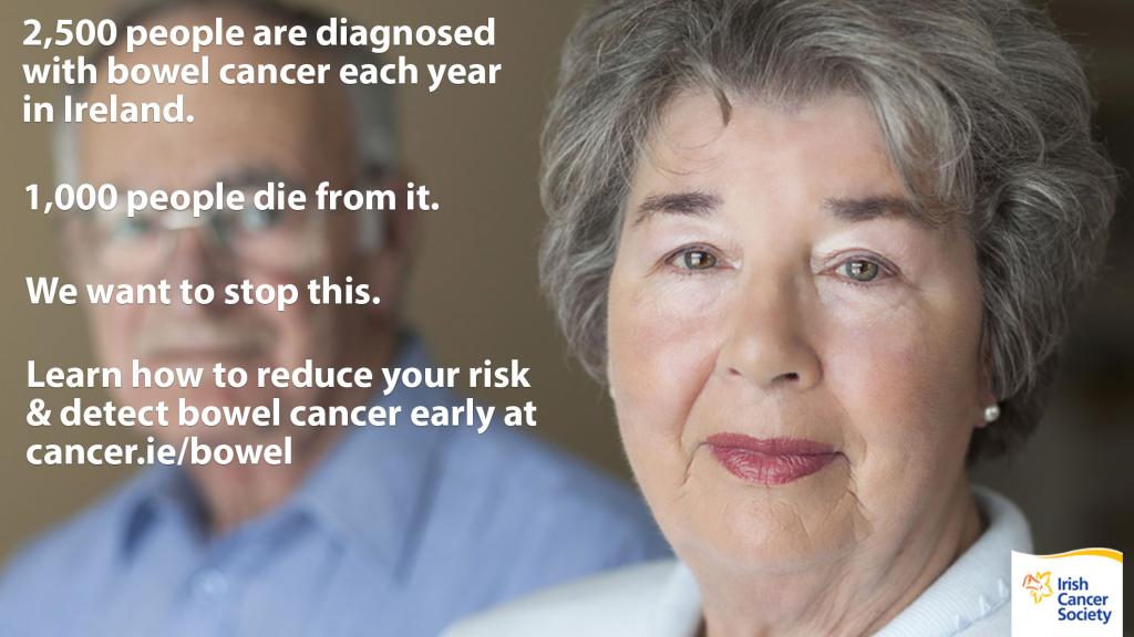 April is Bowel Cancer Awareness Month 2,500 people in Ireland are diagnosed with bowel cancer. 1,000 die from it. We want to stop this.