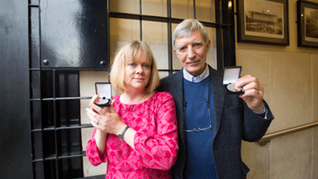 Professor Richard Wilkinson and Professor Kate Pickett with the Charles Cully medal which was awarded to them for their work in the area of health and income inequalities.